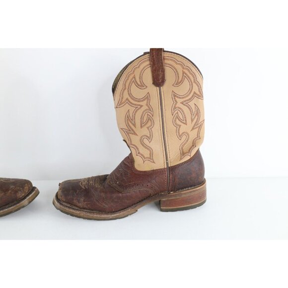 Vintage Double H Mens 9 D Distressed Steel Toe Tribal Leather Cowboy Boots USA main image 6